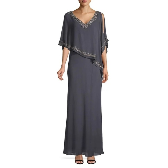 J Kara Women's Bead-Embellished Cape Gown 8 NWT - Picture 1 of 12
